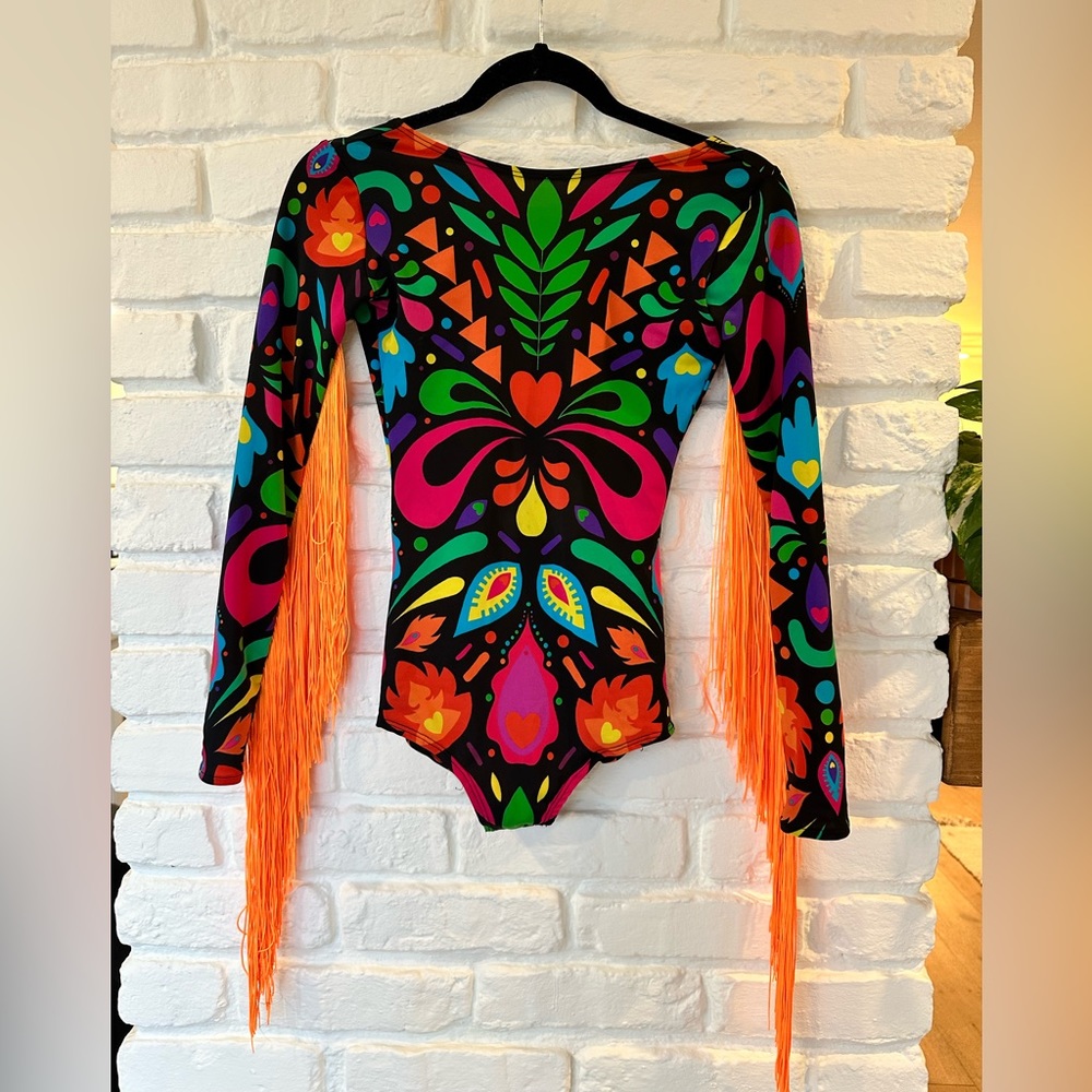 Femina Magicae Bodysuit with Orange Fringe XS